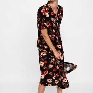 ZARA Floral Button Down Midi Dress